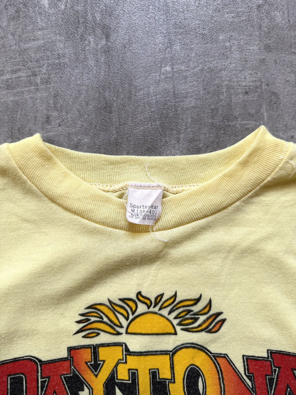 Vintage 1970's American Daytona Beach Florida Single Stitch Yellow Graphic Tee.
