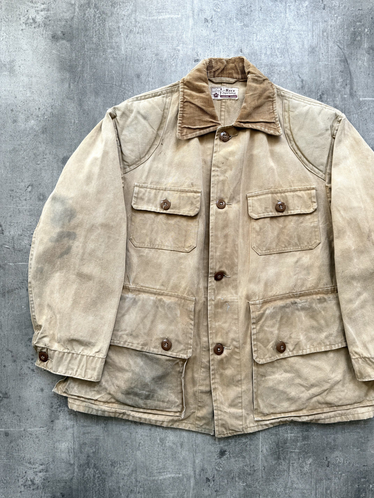 Vintage 1950’s Canadian Rice Sportswear Faded Duck Canvas Field Coat.
