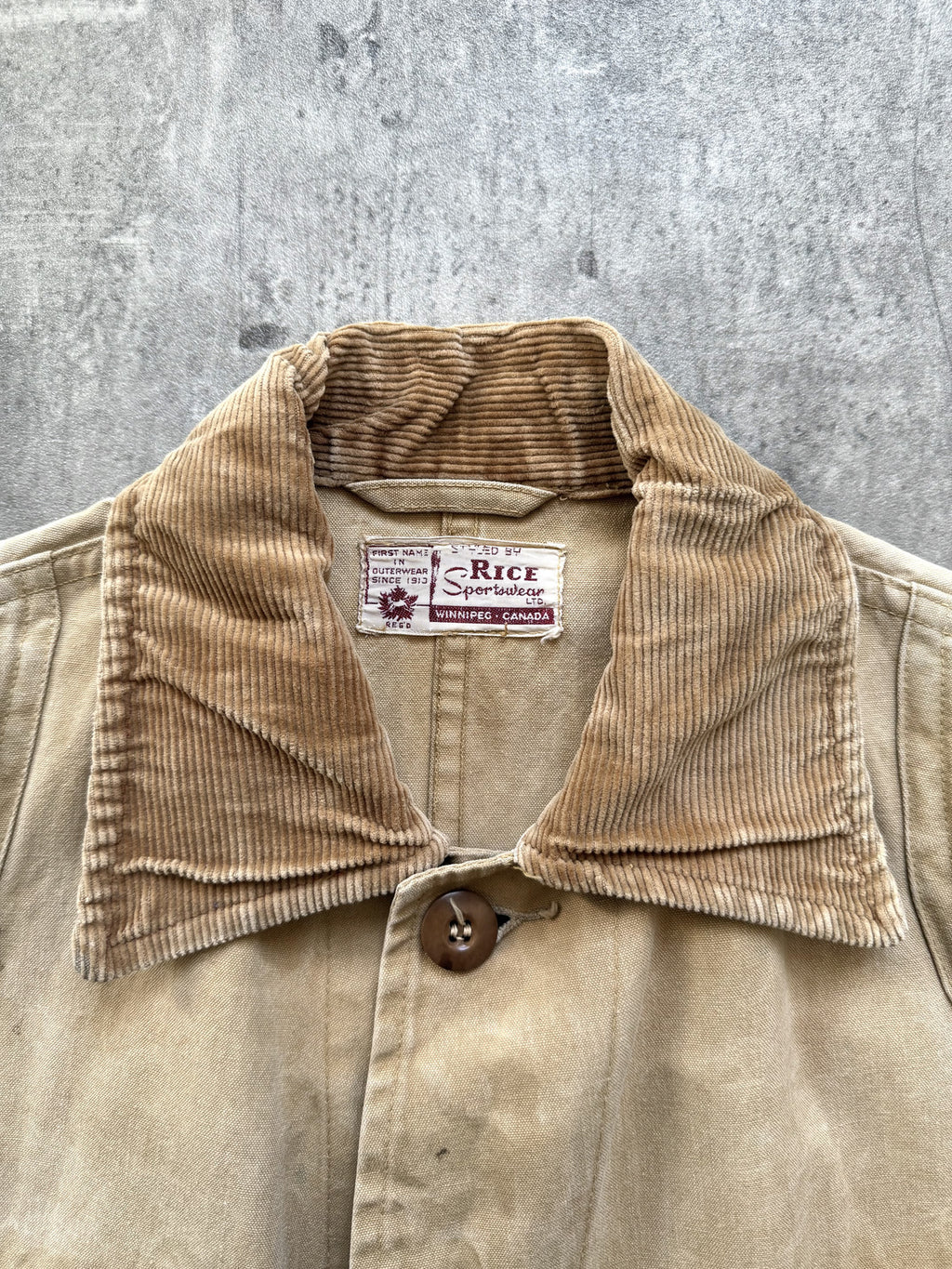 Vintage 1950’s Canadian Rice Sportswear Faded Duck Canvas Field Coat.