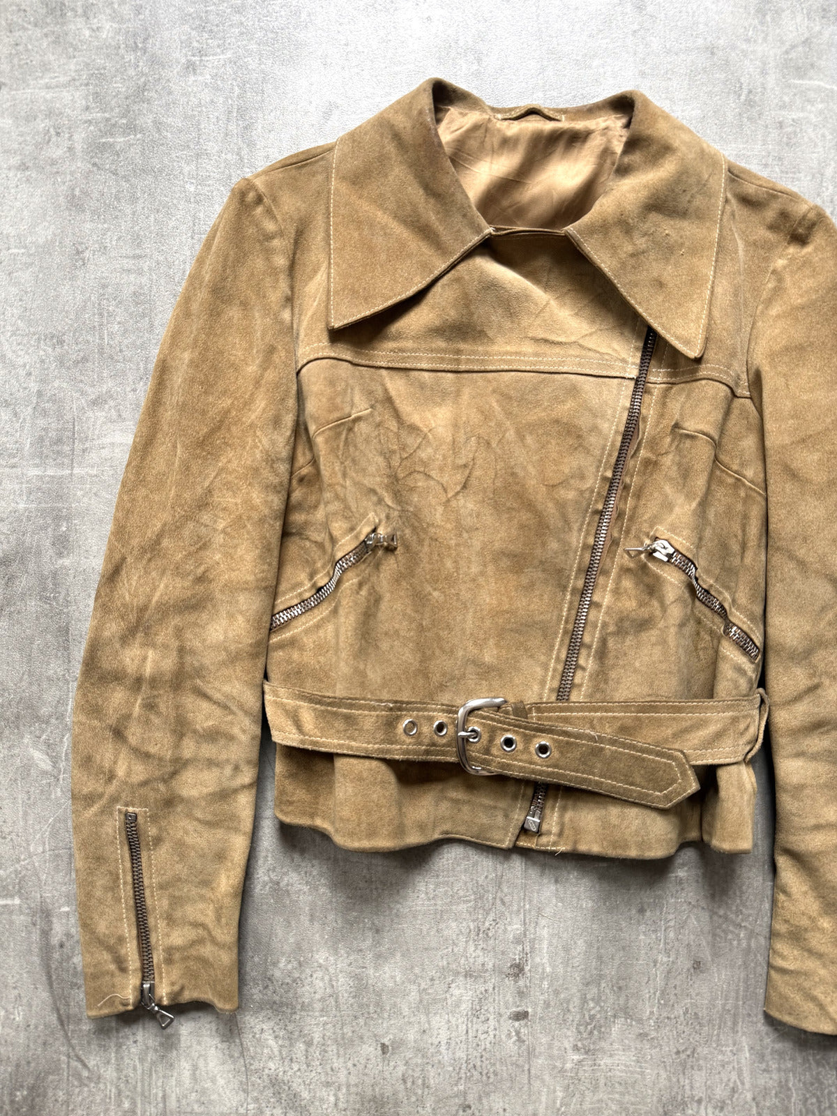 Vintage 1960’s Danish Lysta Zip Cropped Suede Motorcycle Jacket.