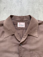 Vintage 1960's British Viyella Open Collar Brown Pocket Holiday Summer Shirt.