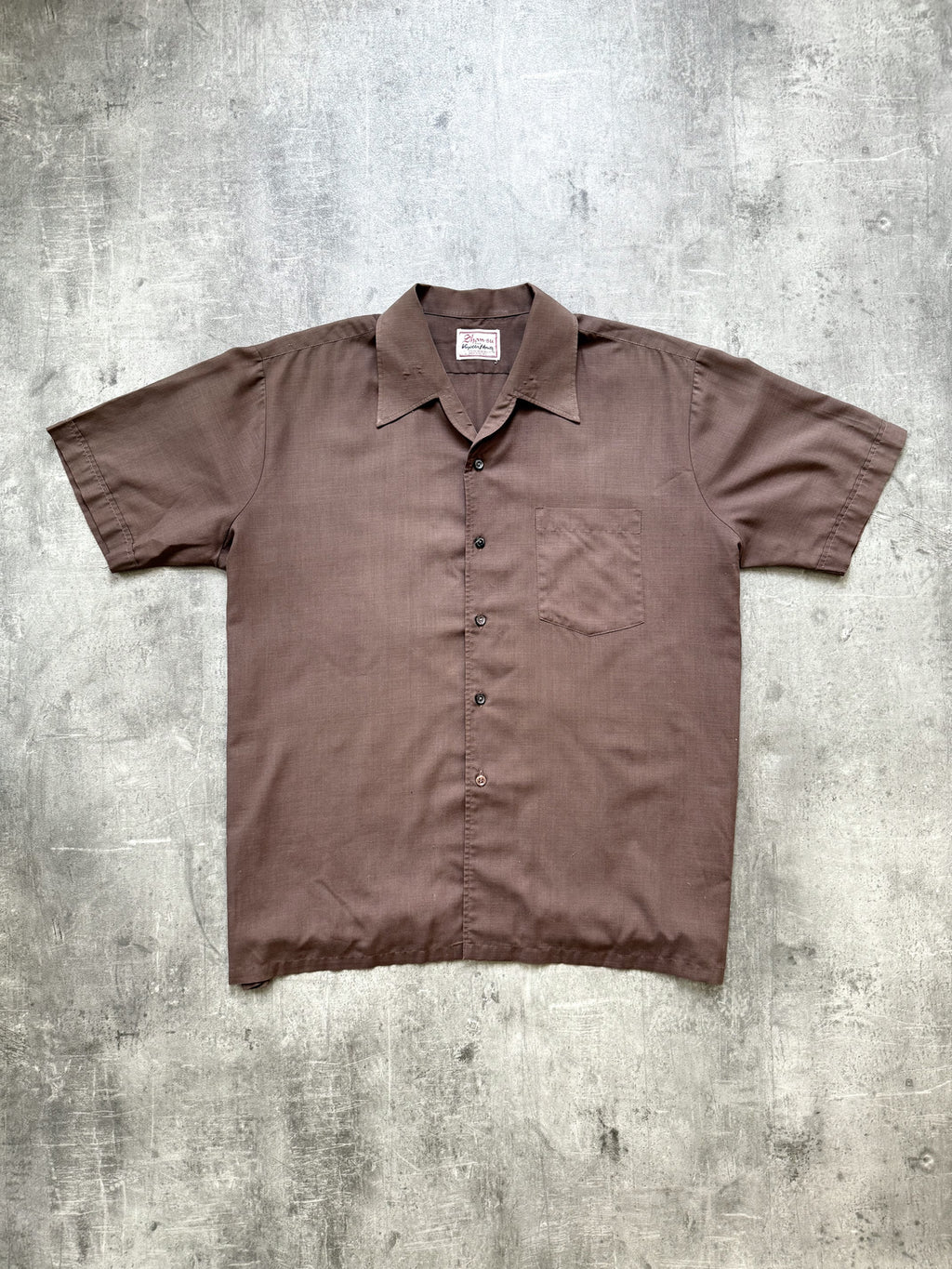 Vintage 1960's British Viyella Open Collar Brown Pocket Holiday Summer Shirt.