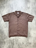 Vintage 1960's British Viyella Open Collar Brown Pocket Holiday Summer Shirt.