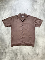 Vintage 1960's British Viyella Open Collar Brown Pocket Holiday Summer Shirt.