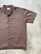 Vintage 1960's British Viyella Open Collar Brown Pocket Holiday Summer Shirt.