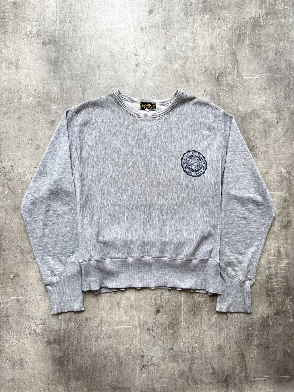 Vintage 1990's Duffer St. George 60s College Reverse Weave Cropped Sweatshirt.