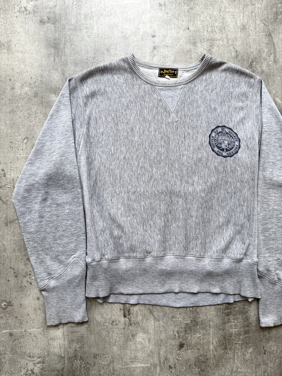 Vintage 1990's Duffer St. George 60s College Reverse Weave Cropped Sweatshirt.