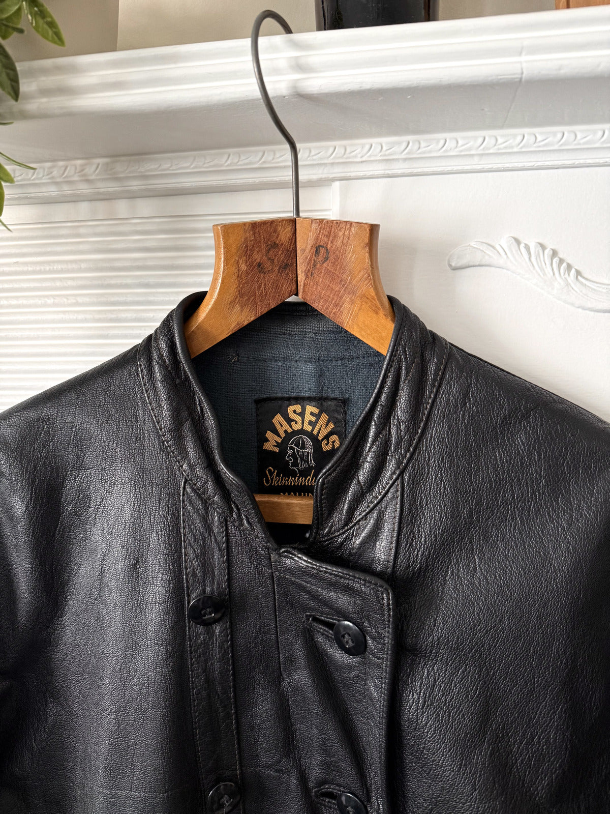 Vintage 1950s Swedish Goatskin Leather Double Breast Half Belt Motorcycle Jacket