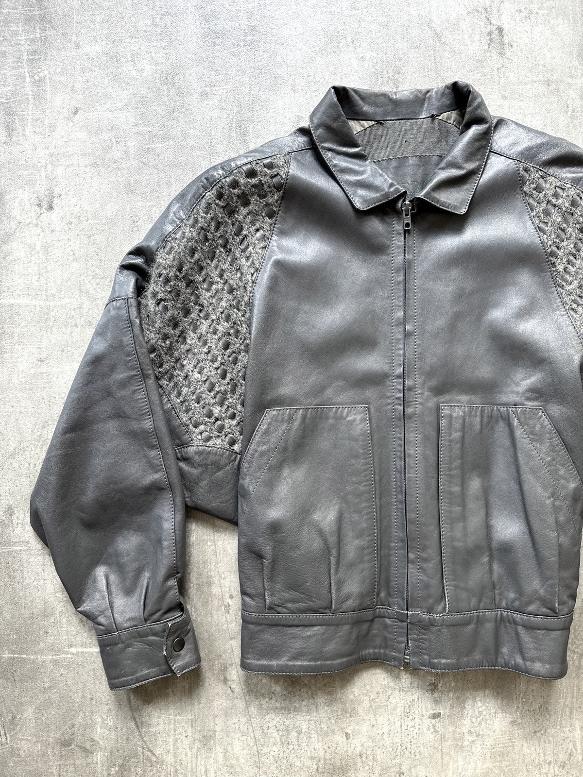 Vintage 1980's Spanish Made Batwing Leather Woven Mohair Structured Blouson.
