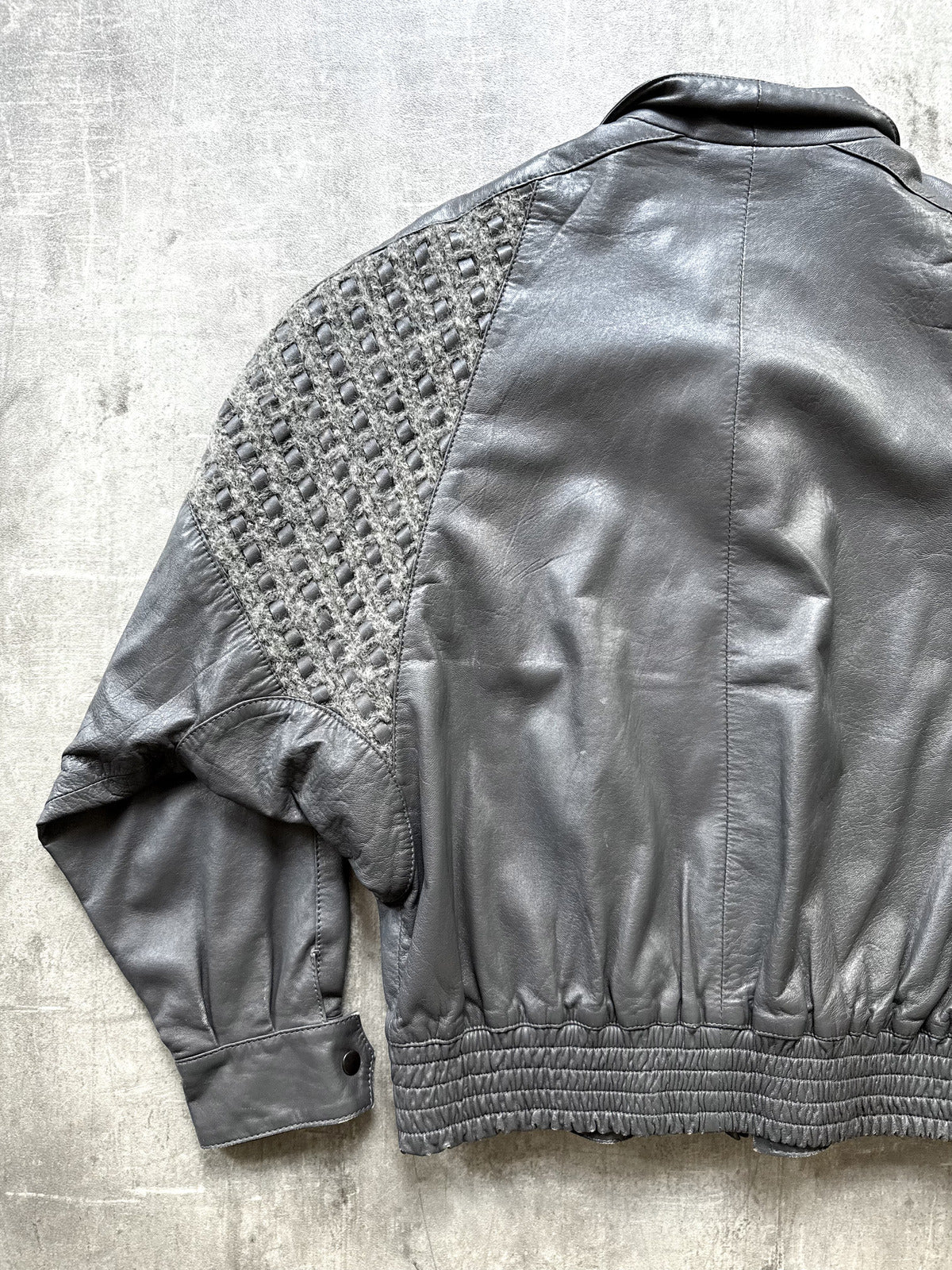 Vintage 1980's Spanish Made Batwing Leather Woven Mohair Structured Blouson.