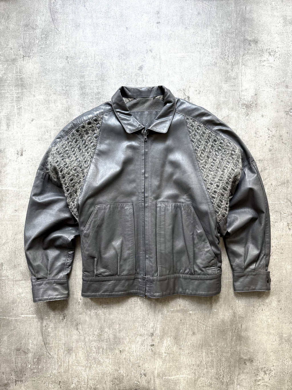 Vintage 1980's Spanish Made Batwing Leather Woven Mohair Structured Blouson.
