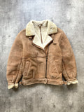 Vintage 80's English Shearling Buckled Hem Asymmetrical Motorcycle Bomber Jacket