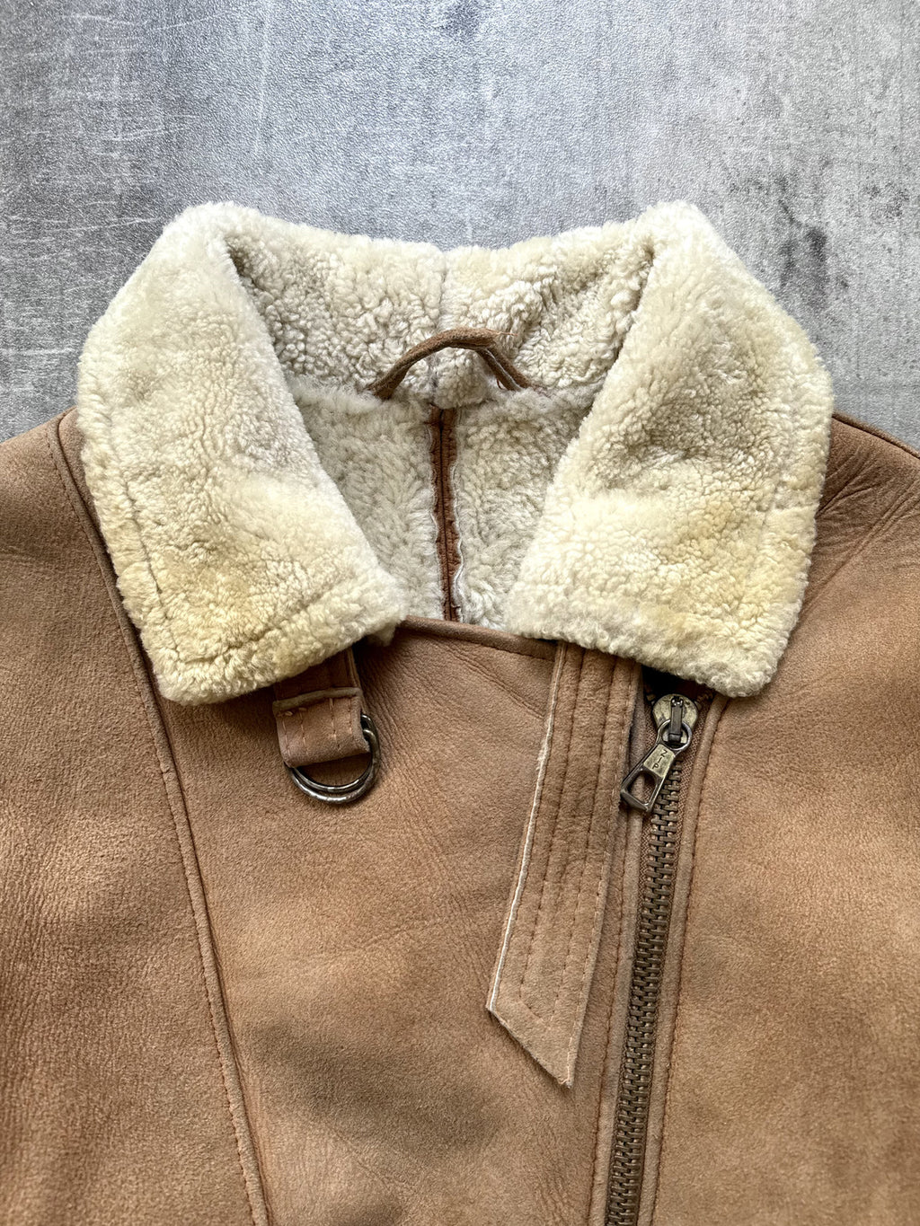 Vintage 80's English Shearling Buckled Hem Asymmetrical Motorcycle Bomber Jacket