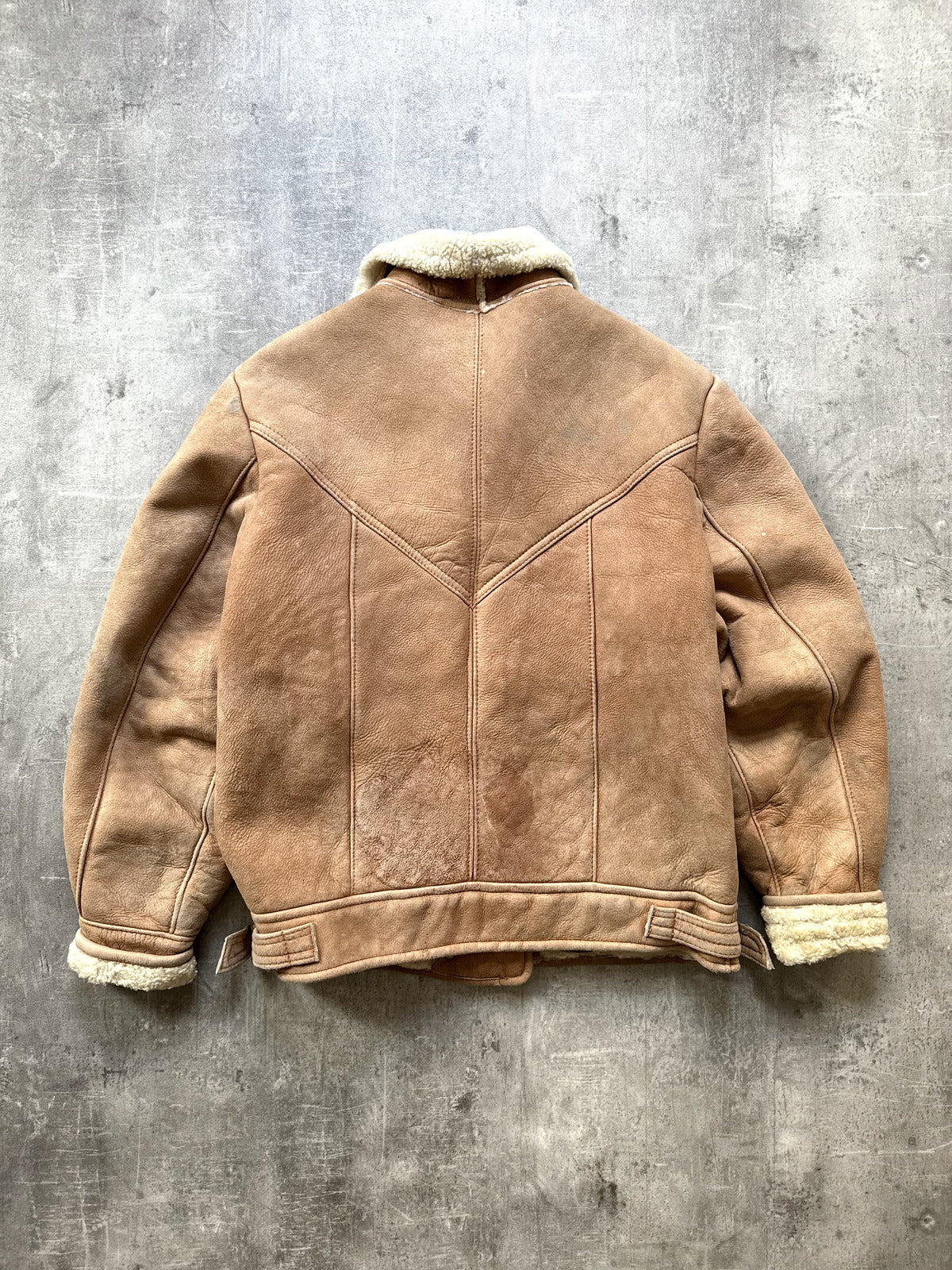 Vintage 80's English Shearling Buckled Hem Asymmetrical Motorcycle Bomber Jacket