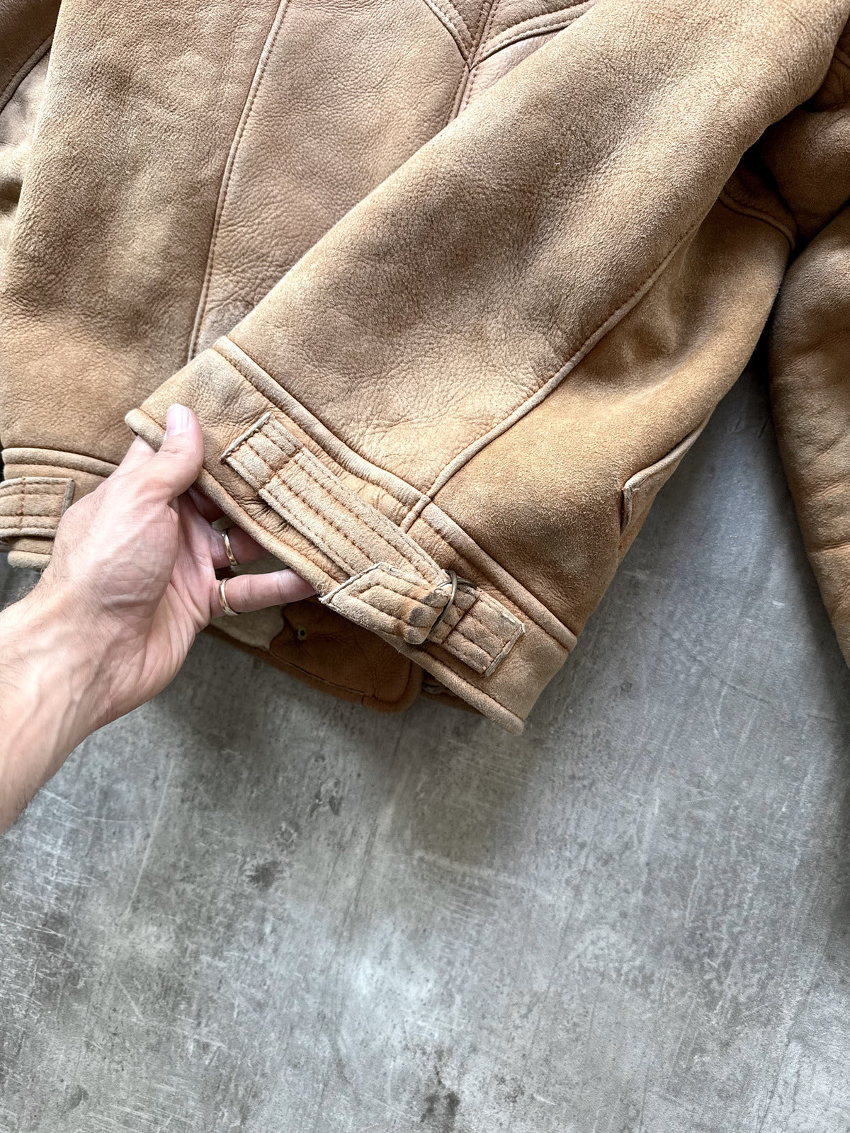 Vintage 80's English Shearling Buckled Hem Asymmetrical Motorcycle Bomber Jacket