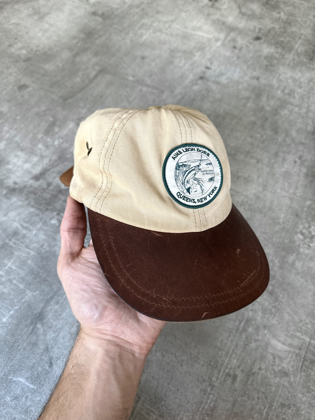 Aime Leon Dore Woolrich Leather Brim Canvas Wading Strapback Cap.