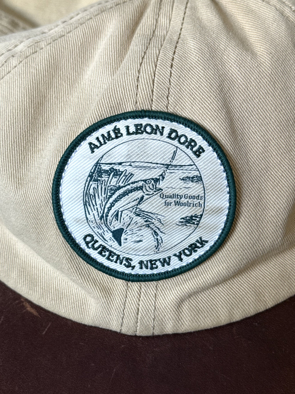 Aime Leon Dore Woolrich Leather Brim Canvas Wading Strapback Cap.