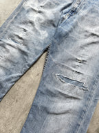 Vintage 2000’s Levis 508 Patched & Thrashed Mid Blue Denim Jeans.