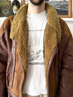 Vintage 1980’s Italian Contrast Shearling Asymmetrical Buckled Bomber Jacket