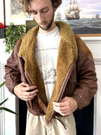 Vintage 1980’s Italian Contrast Shearling Asymmetrical Buckled Bomber Jacket