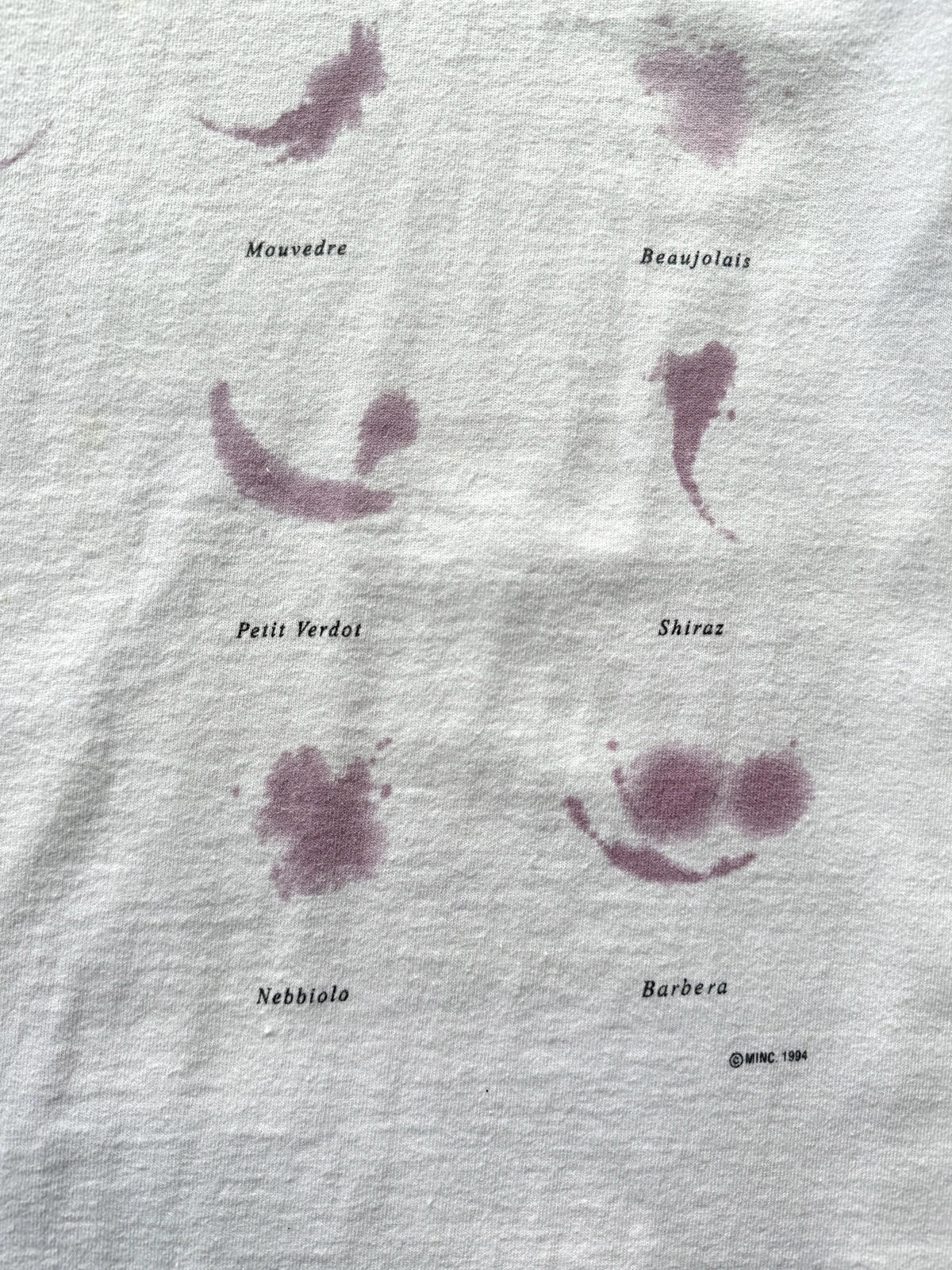 Vintage 1994 Single Stitch Wine Stain Graphic Tee.