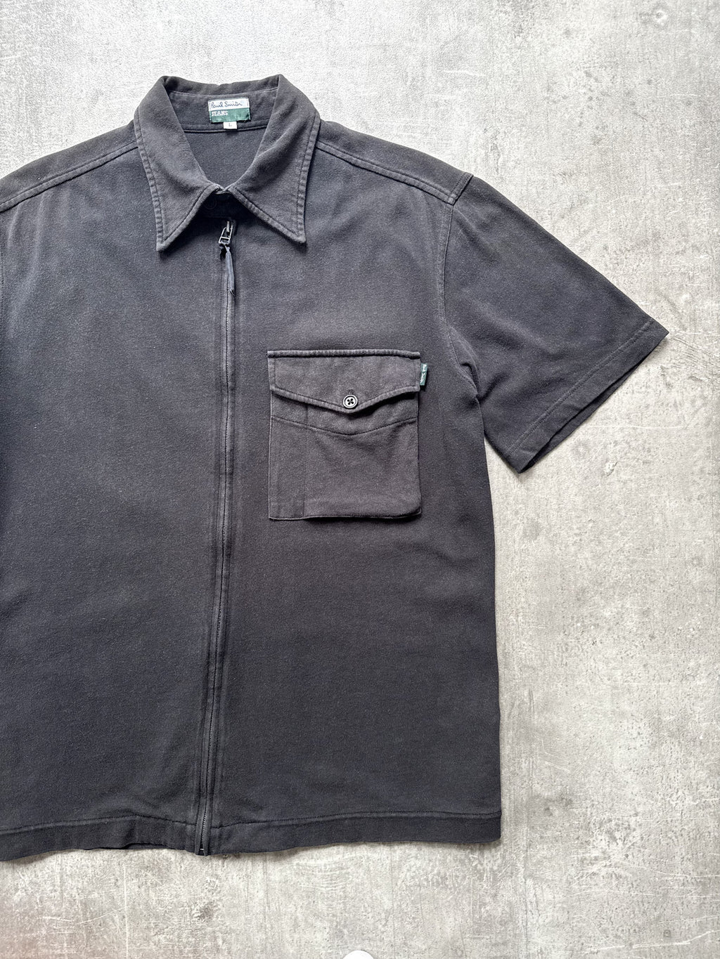 Vintage 1990's Paul Smith Jeans Full Zip Cotton Utility Pocket Black Work Shirt.