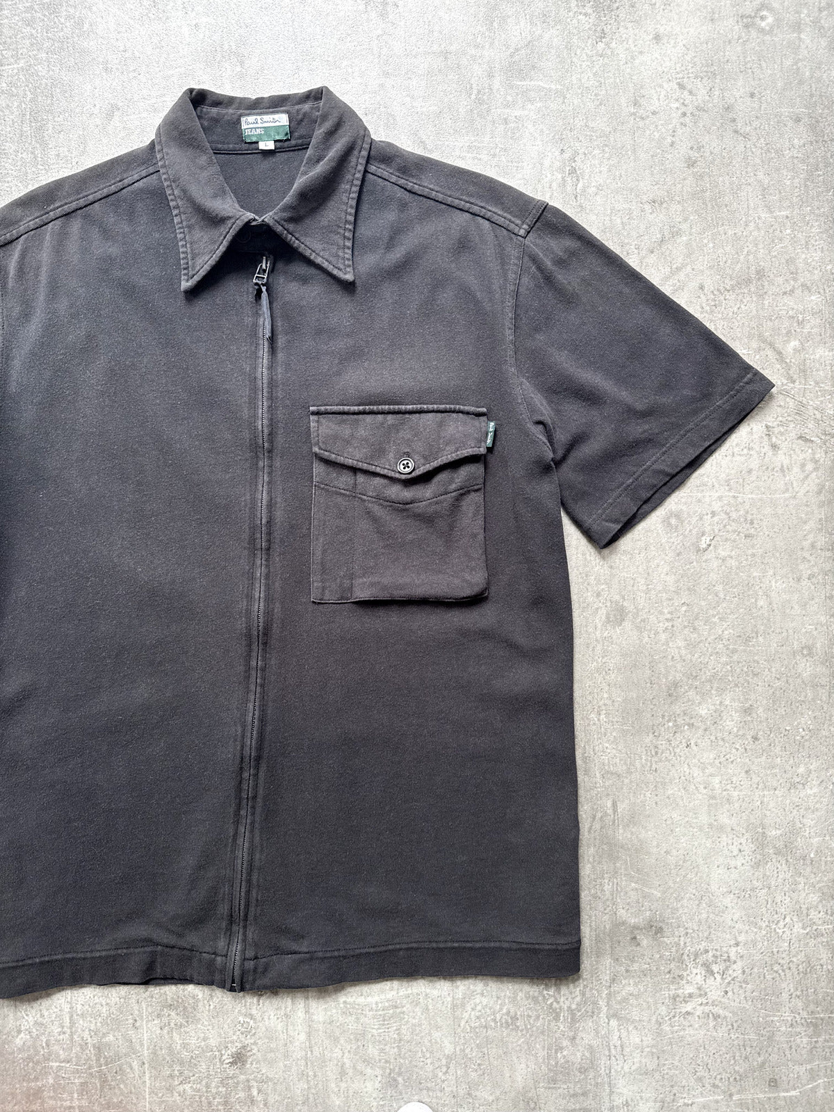 Vintage 1990's Paul Smith Jeans Full Zip Cotton Utility Pocket Black Work Shirt.