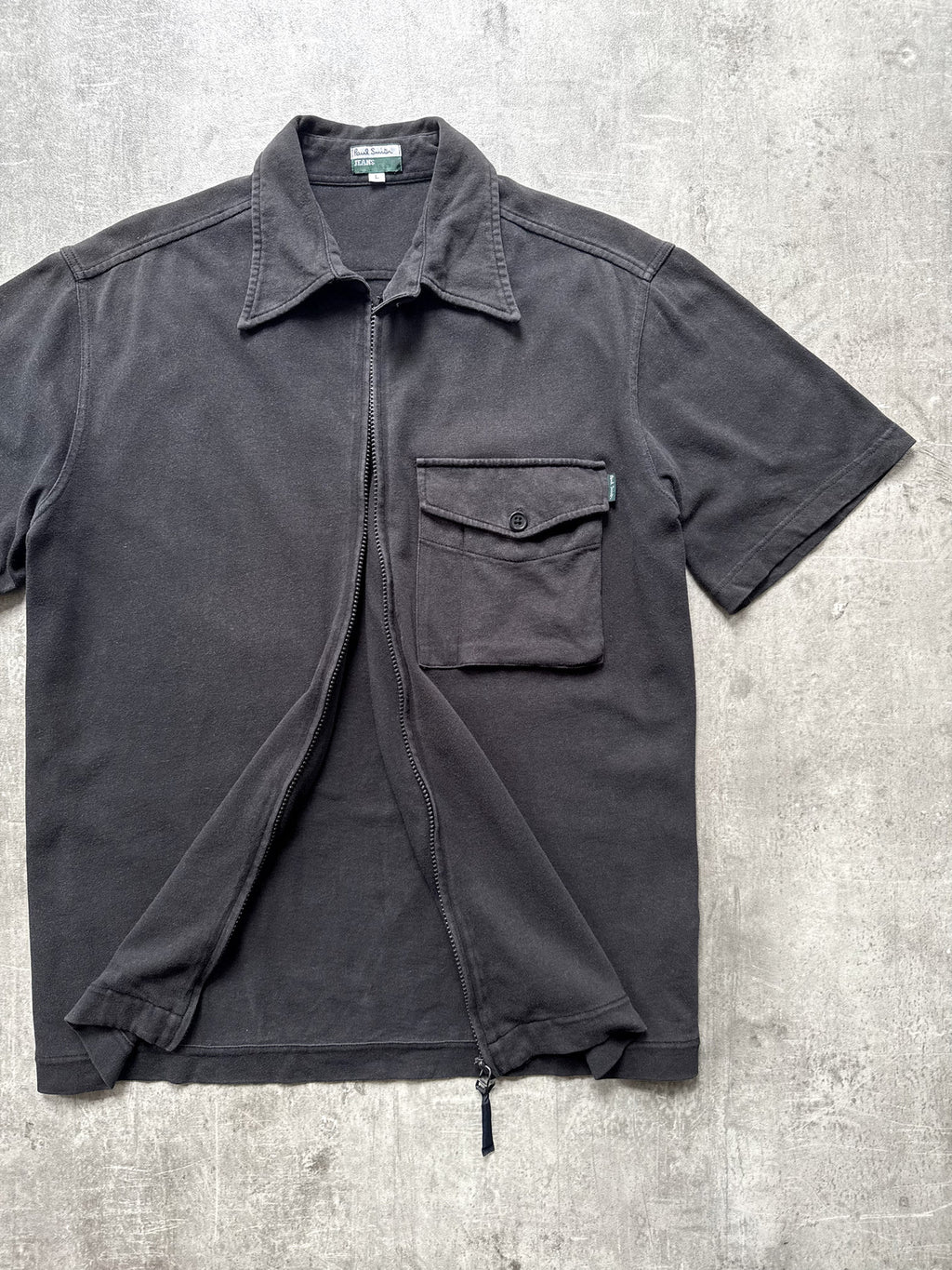 Vintage 1990's Paul Smith Jeans Full Zip Cotton Utility Pocket Black Work Shirt.