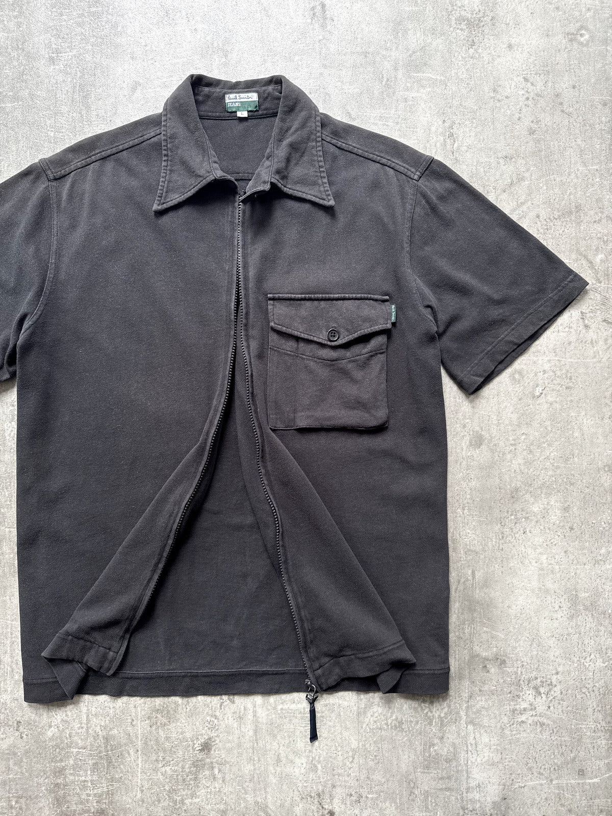 Vintage 1990's Paul Smith Jeans Full Zip Cotton Utility Pocket Black Work Shirt.