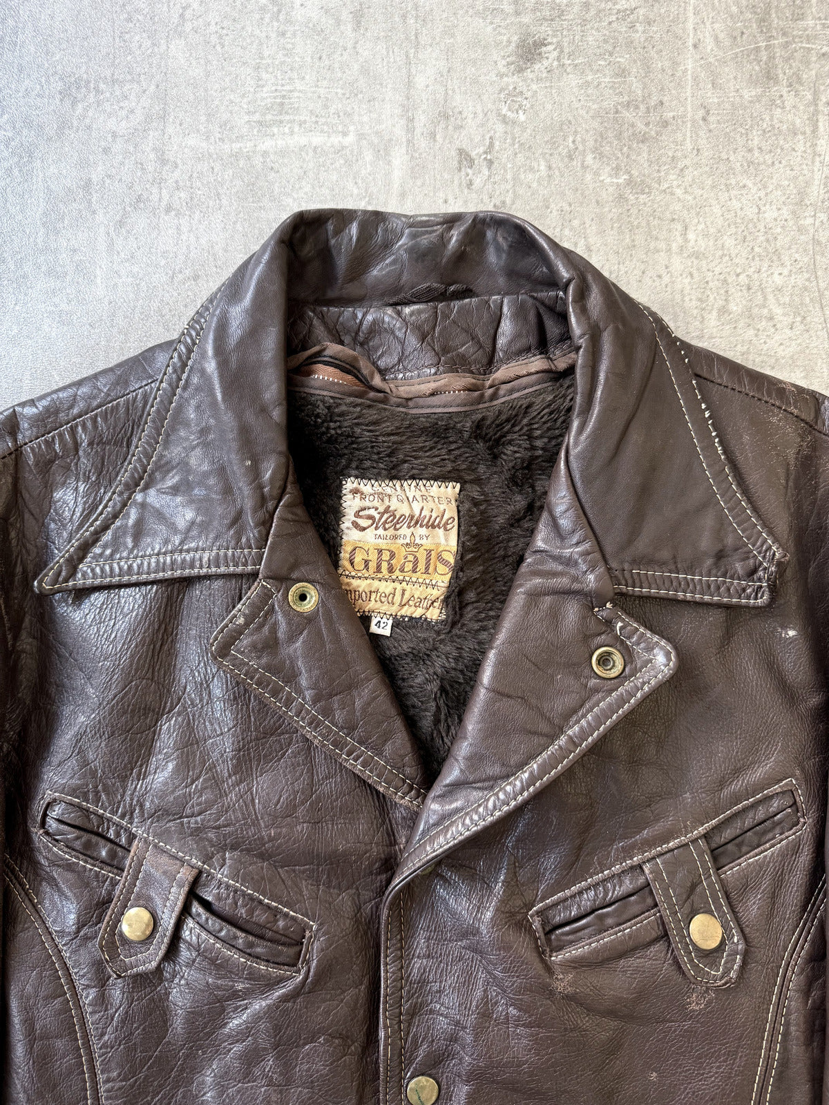 Vintage 1960's Grais Front Quarter Steerhide Brown Leather Motorcycle Blouson