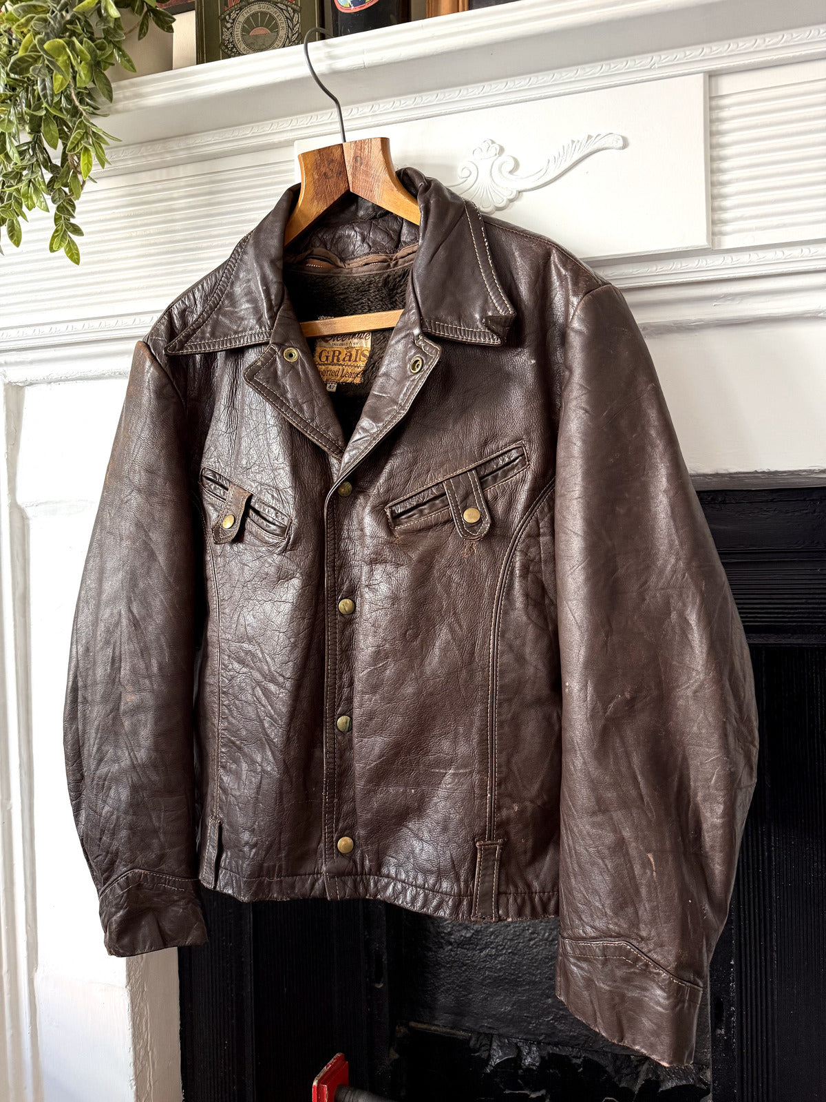 Vintage 1960's Grais Front Quarter Steerhide Brown Leather Motorcycle Blouson