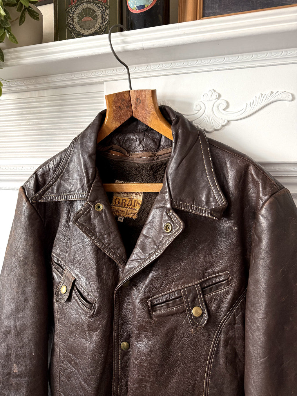 Vintage 1960's Grais Front Quarter Steerhide Brown Leather Motorcycle Blouson