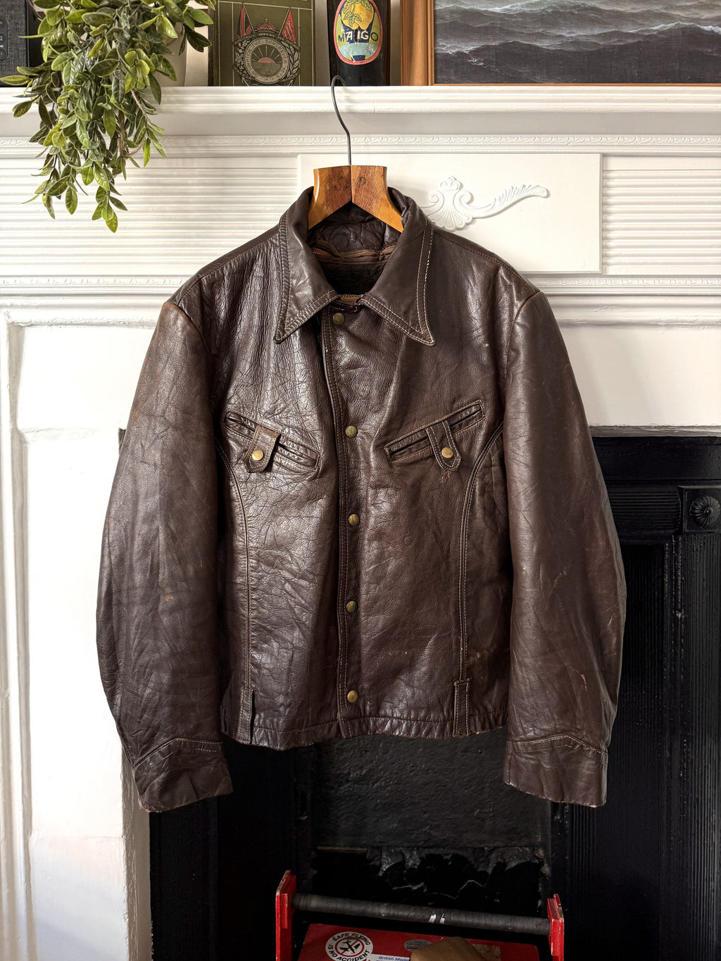 Vintage 1960's Grais Front Quarter Steerhide Brown Leather Motorcycle Blouson