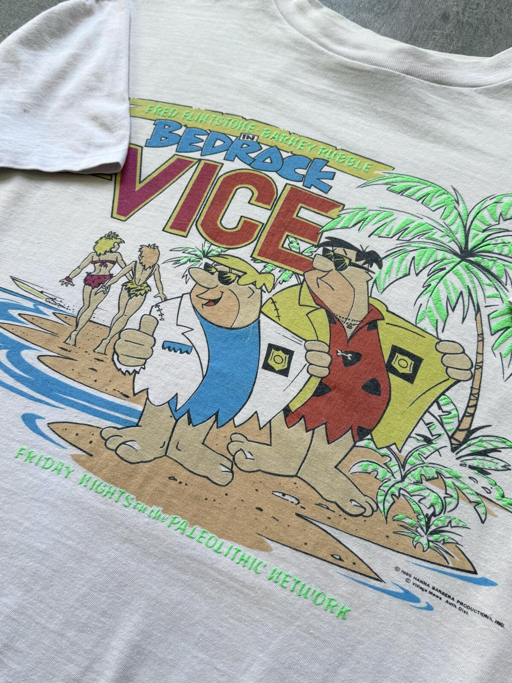 Vintage 1986 Fred Flintstone ‘Bedrock Vice’ Single Stitch Boxy Fit Graphic Tee.