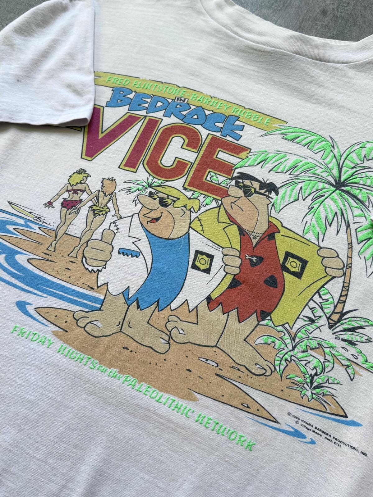 Vintage 1986 Fred Flintstone ‘Bedrock Vice’ Single Stitch Boxy Fit Graphic Tee.