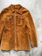 Vintage 1960's English Made Clix Zipper Tan Suede Skinny Jacket.