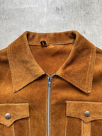 Vintage 1960's English Made Clix Zipper Tan Suede Skinny Jacket.