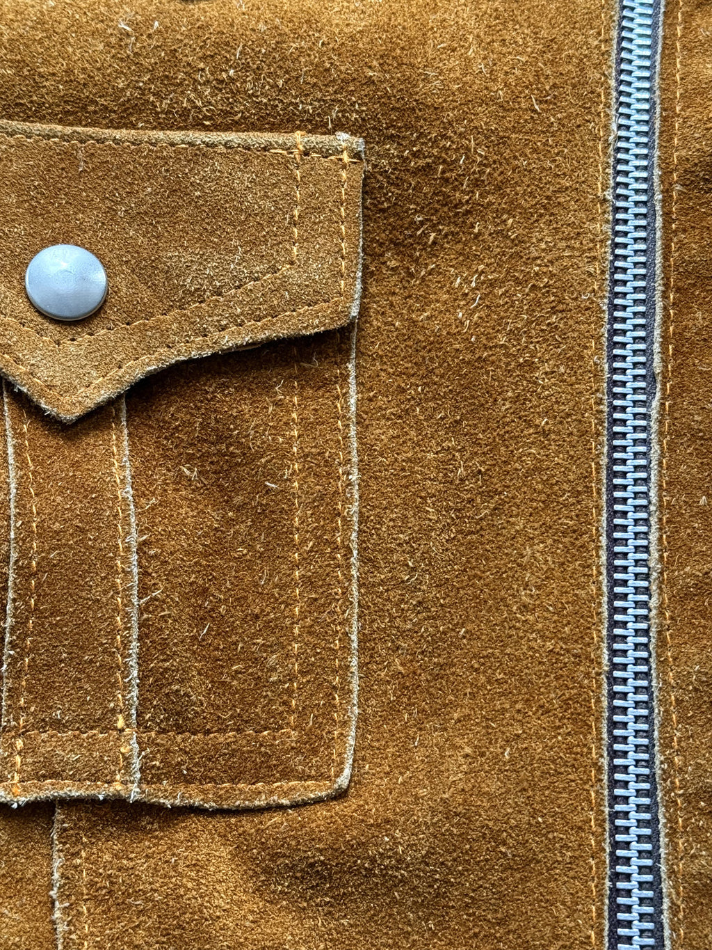 Vintage 1960's English Made Clix Zipper Tan Suede Skinny Jacket.