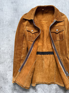 Vintage 1960's English Made Clix Zipper Tan Suede Skinny Jacket.