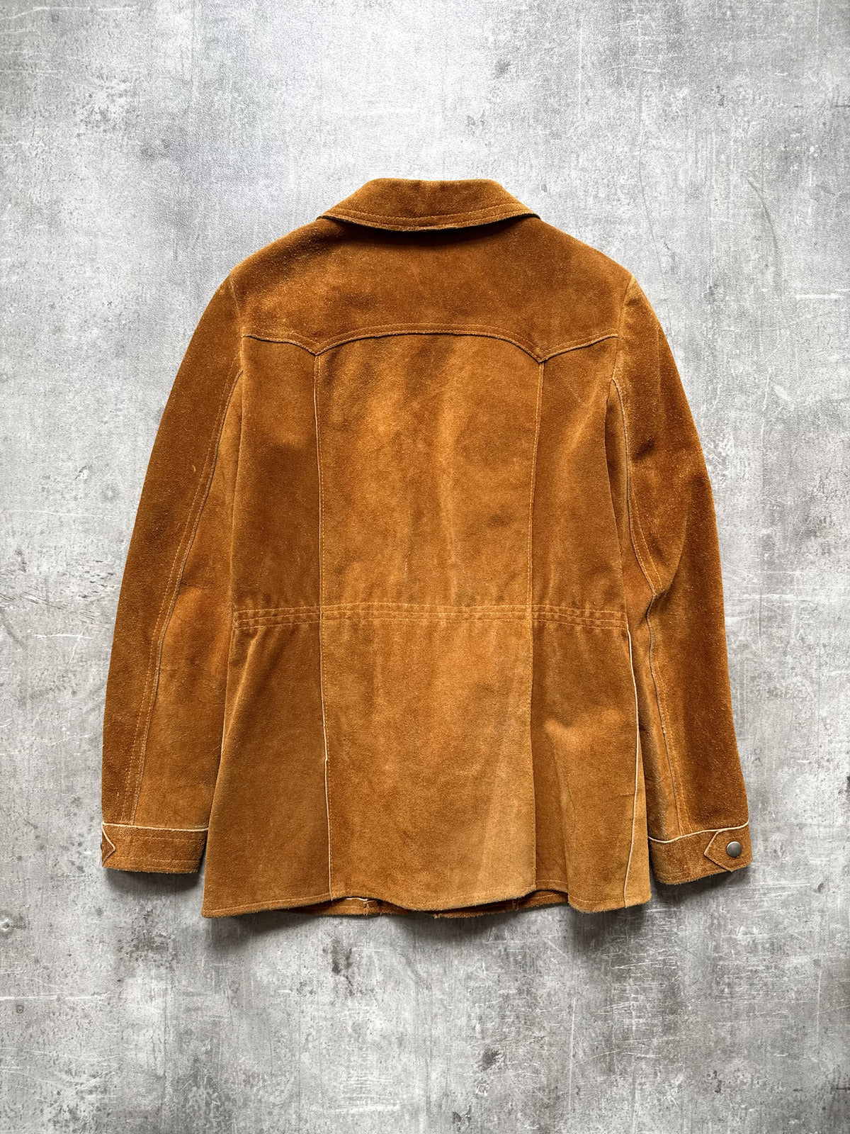 Vintage 1960's English Made Clix Zipper Tan Suede Skinny Jacket.