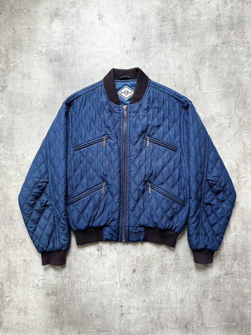 Vintage 1980's Hugo Boss Pure Silk Diamond Quilt Four Pocket Bomber Jacket.
