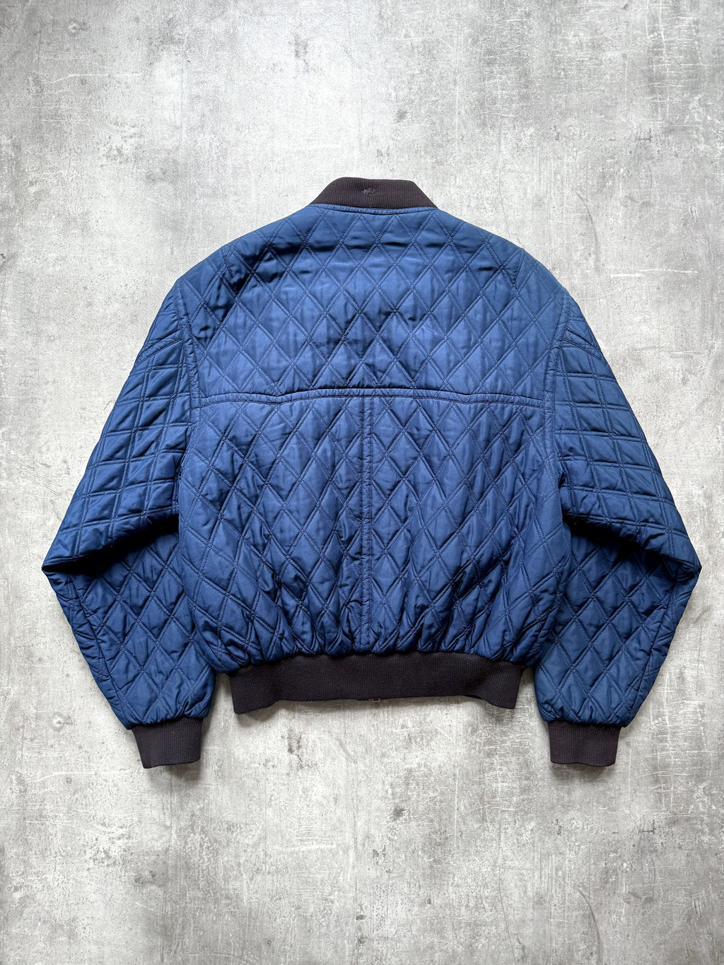 Vintage 1980's Hugo Boss Pure Silk Diamond Quilt Four Pocket Bomber Jacket.