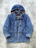 Vintage 1980's Marlboro Leisurewear Italian Plaid Blanket Lined Denim Duffle Coat.