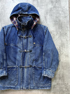 Vintage 1980's Marlboro Leisurewear Italian Plaid Blanket Lined Denim Duffle Coat.