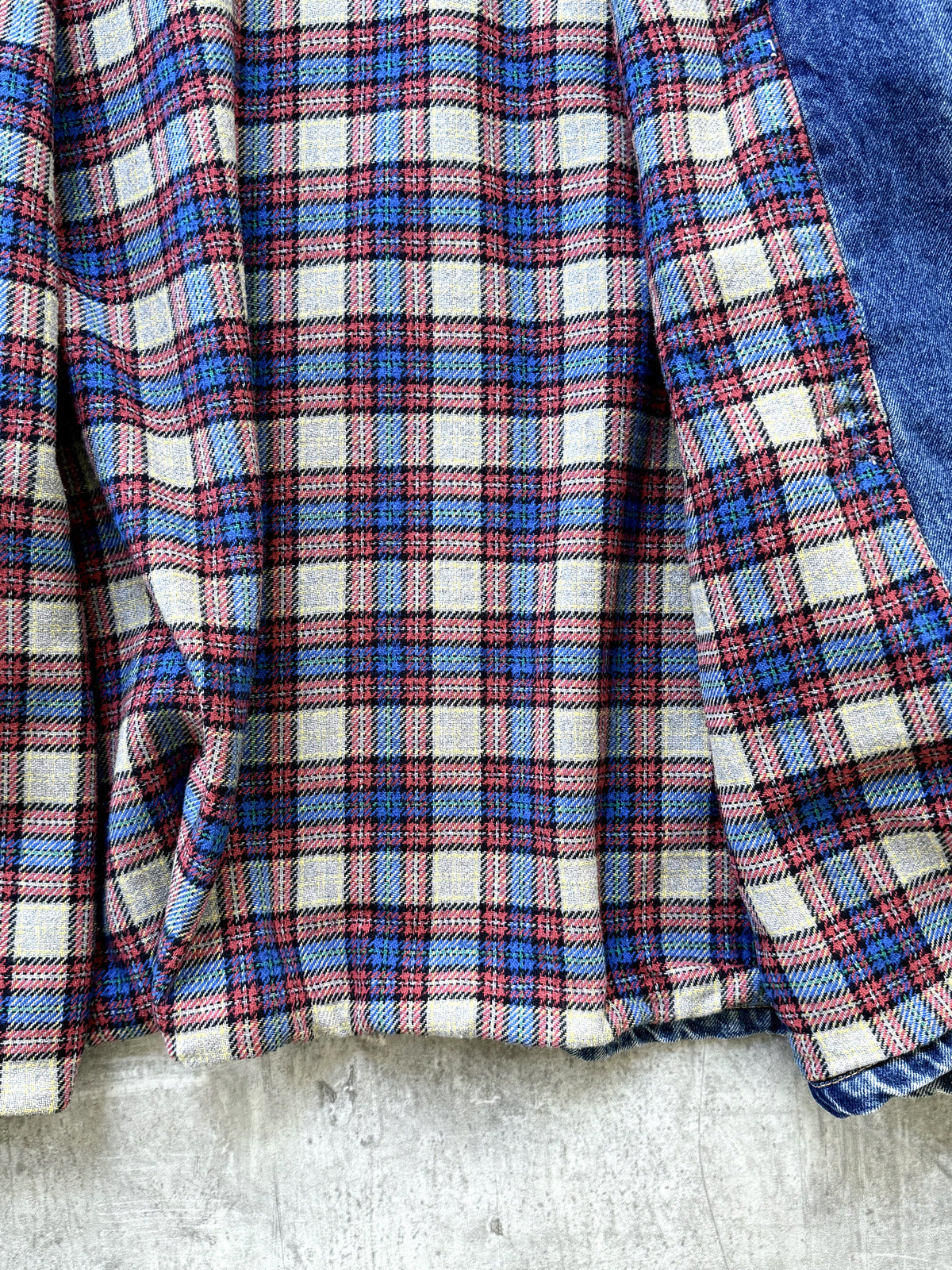 Vintage 1980's Marlboro Leisurewear Italian Plaid Blanket Lined Denim Duffle Coat.