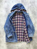 Vintage 1980's Marlboro Leisurewear Italian Plaid Blanket Lined Denim Duffle Coat.