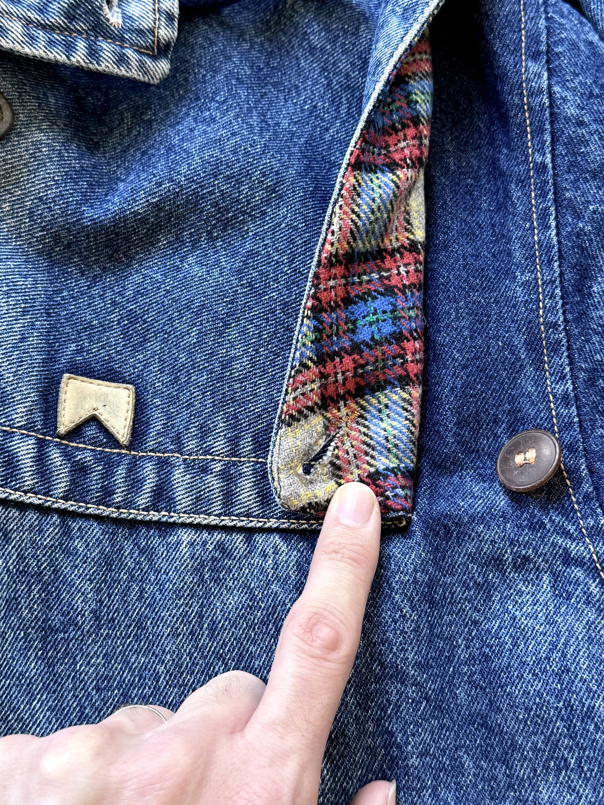 Vintage 1980's Marlboro Leisurewear Italian Plaid Blanket Lined Denim Duffle Coat.