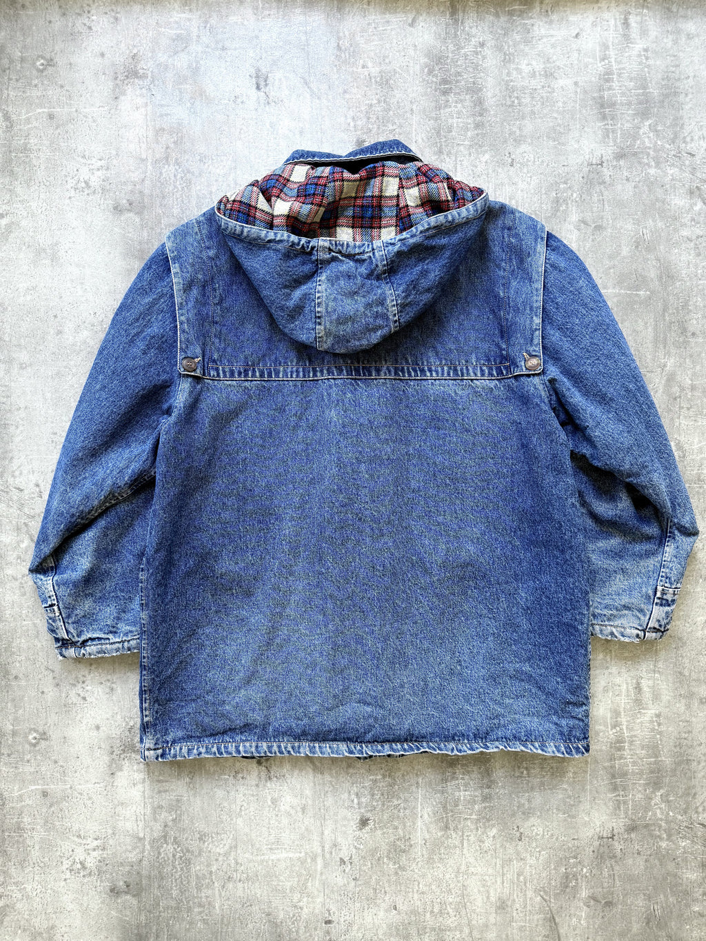 Vintage 1980's Marlboro Leisurewear Italian Plaid Blanket Lined Denim Duffle Coat.