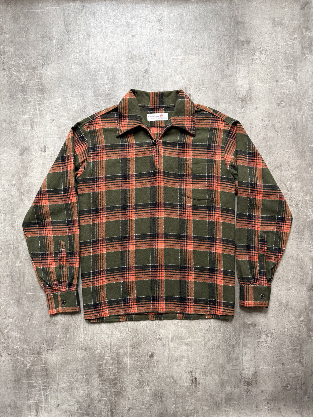 Vintage 1980's Van Heusen English Made Flannel Cotton Plaid Smock Shirt.
