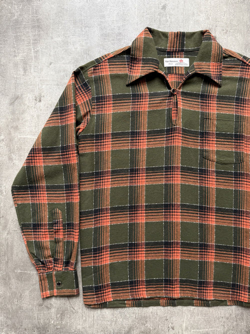 Vintage 1980's Van Heusen English Made Flannel Cotton Plaid Smock Shirt.
